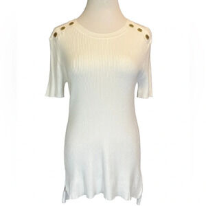 Anne Klein Ribbed Knit Winter White Tunic Sweater